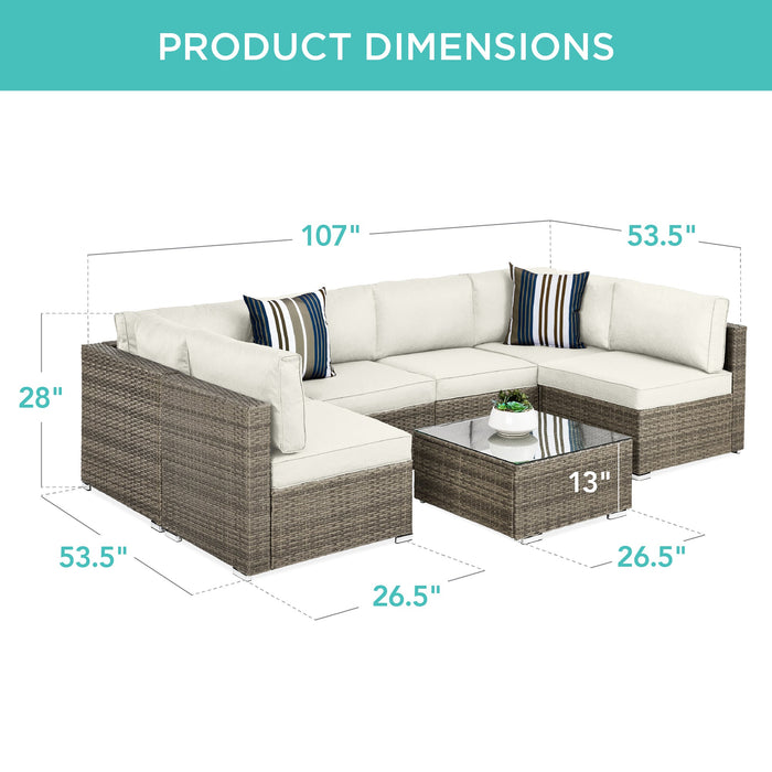 Ensemble de conversation modulaire en osier de 7 pièces avec 2 oreillers et housse