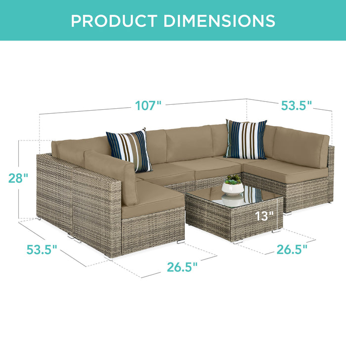 Ensemble de conversation modulaire en osier de 7 pièces avec 2 oreillers et housse