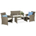 4-Piece Outdoor Wicker Conversation Patio Set w/ 4 Seats, Glass Table Top