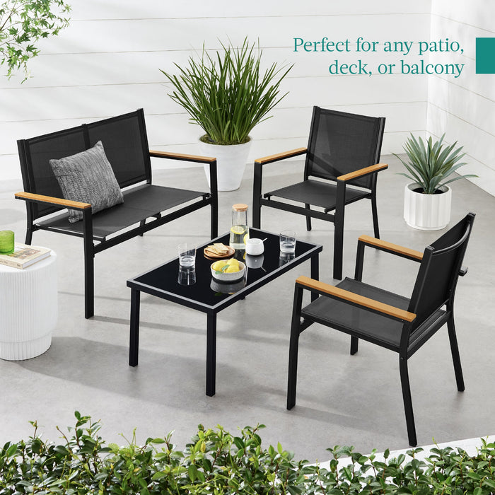 4-Piece Textilene Outdoor Conversation Set w/ Cushions, Table