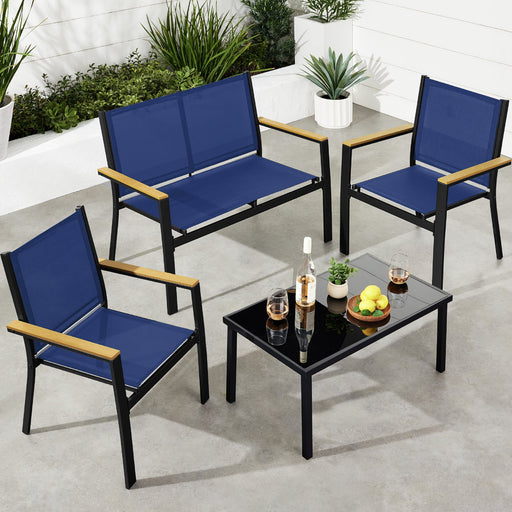 4-Piece Textilene Outdoor Conversation Set w/ Cushions, Table