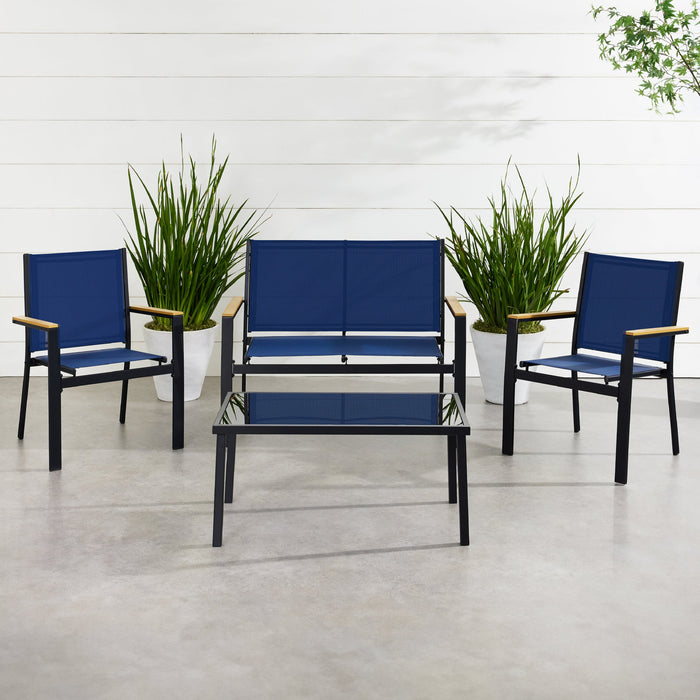 4-Piece Textilene Outdoor Conversation Set w/ Cushions, Table