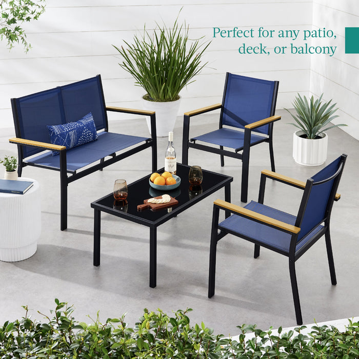 4-Piece Textilene Outdoor Conversation Set w/ Cushions, Table