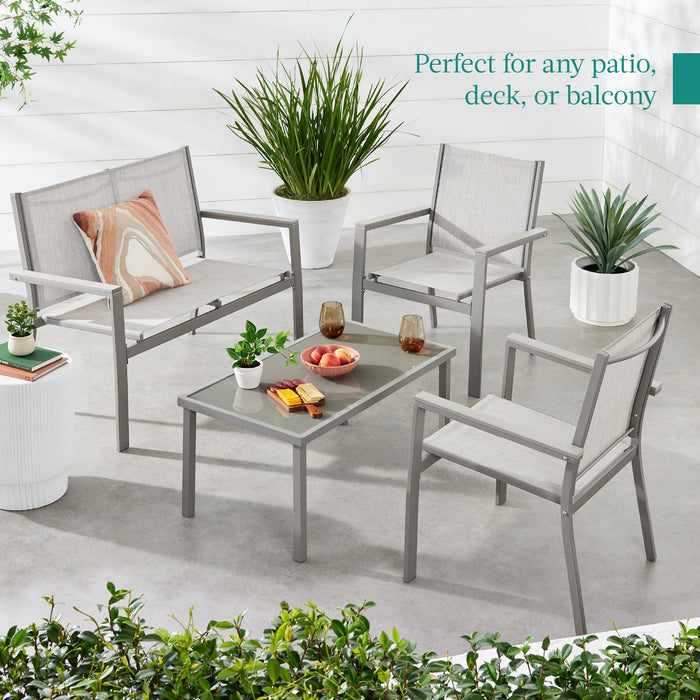 4-Piece Textilene Outdoor Conversation Set w/ Cushions, Table