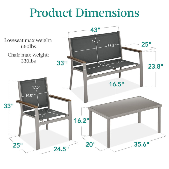 4-Piece Textilene Outdoor Conversation Set w/ Cushions, Table