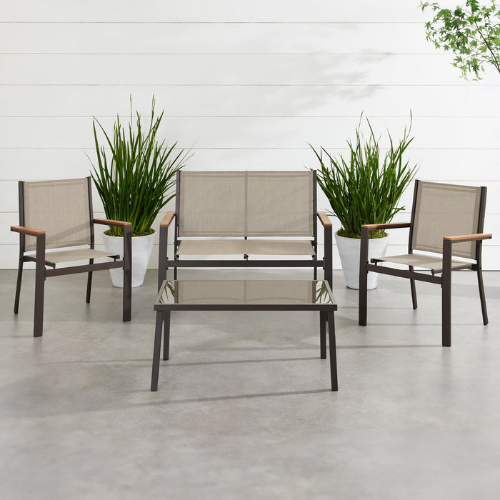 4-Piece Textilene Outdoor Conversation Set w/ Cushions, Table