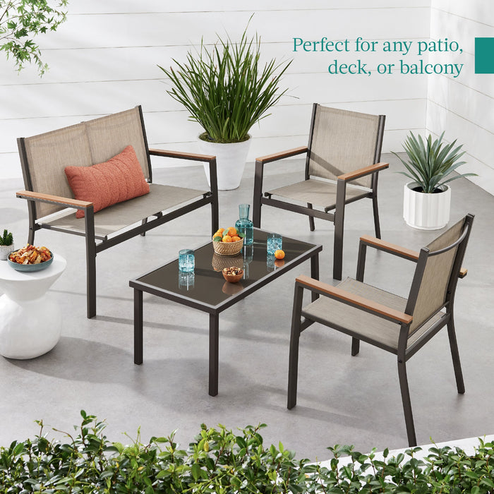 4-Piece Textilene Outdoor Conversation Set w/ Cushions, Table