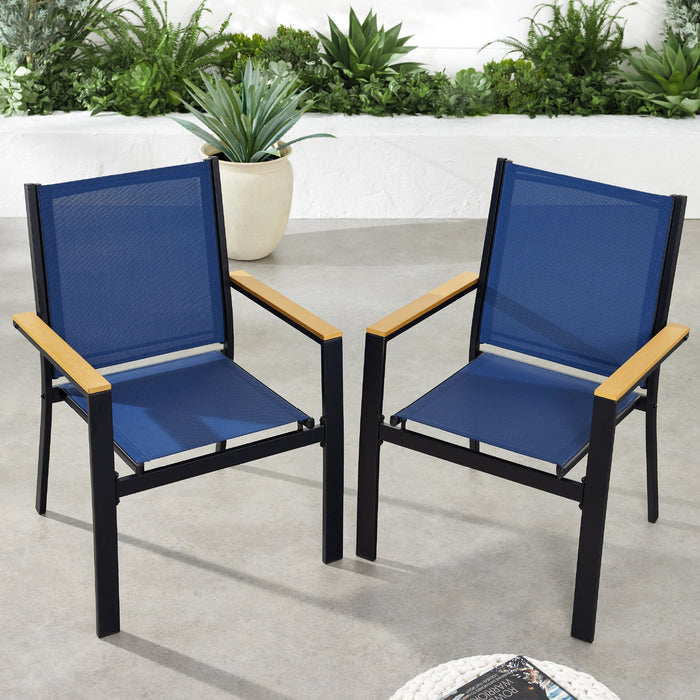 Set of 2 Stackable Textilene Chairs w/ Armrests, Dining Accent Furniture