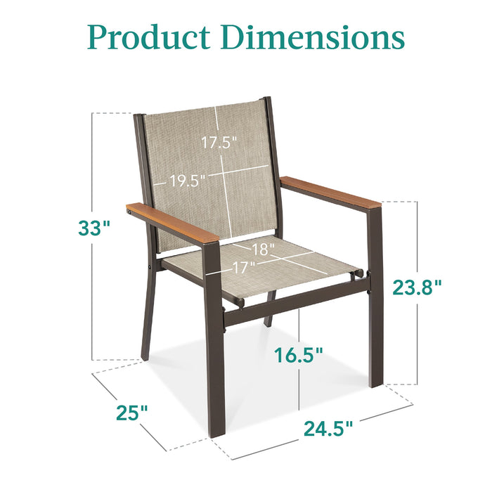 Set of 2 Stackable Textilene Chairs w/ Armrests, Dining Accent Furniture