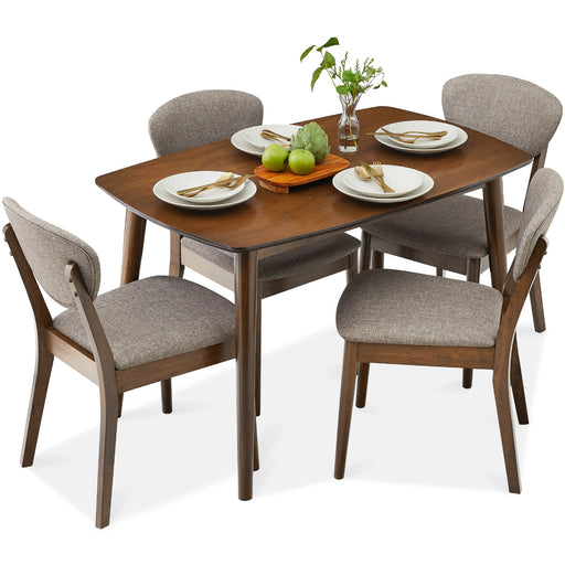 5-Piece Wooden Mid-Century Modern Dining Set w/ 4 Chairs, Padded Seat & Back