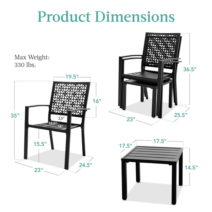 3-Piece Stackable Steel Outdoor Conversation Bistro Set