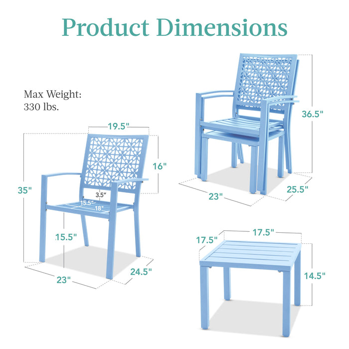 3-Piece Stackable Steel Outdoor Conversation Bistro Set