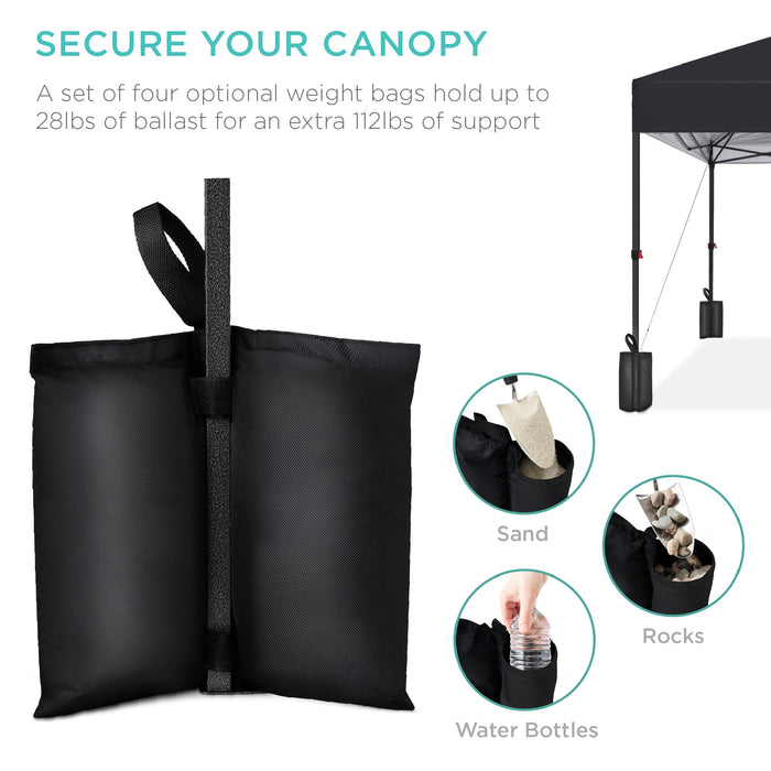 One-Person Setup Instant Pop Up Canopy w/ Case, 4 Weight Bags - 8x8ft