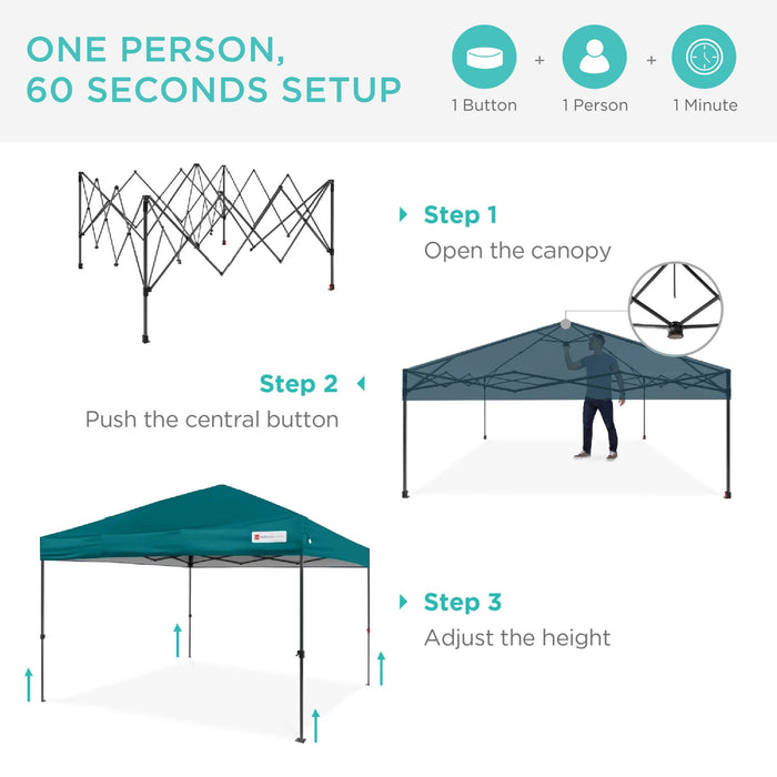 One-Person Setup Instant Pop Up Canopy w/ Case, 4 Weight Bags - 8x8ft