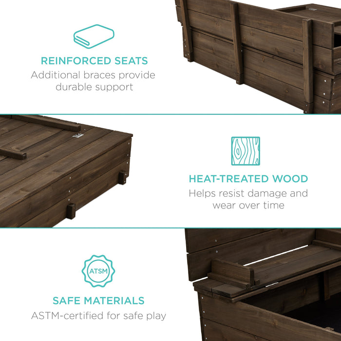 Kids Cedar Sandbox w/ Sand Screen, 2 Benches - 47x47in