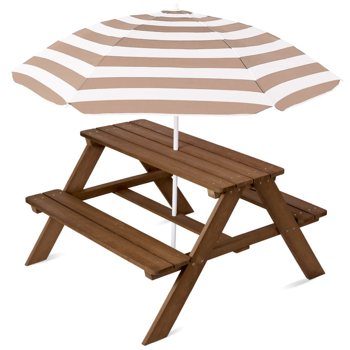 Kids Wooden Outdoor Picnic Table w/ Adjustable Umbrella, Built-In Seats