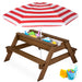 3-in-1 Kids Sand & Water Table Outdoor Wood Picnic Table w/ Umbrella