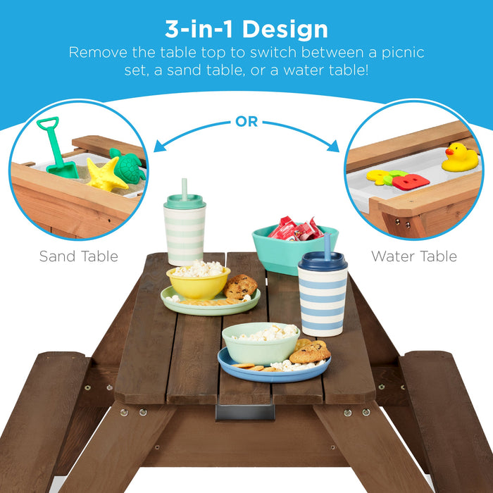 3-in-1 Kids Sand & Water Table Outdoor Wood Picnic Table w/ Umbrella