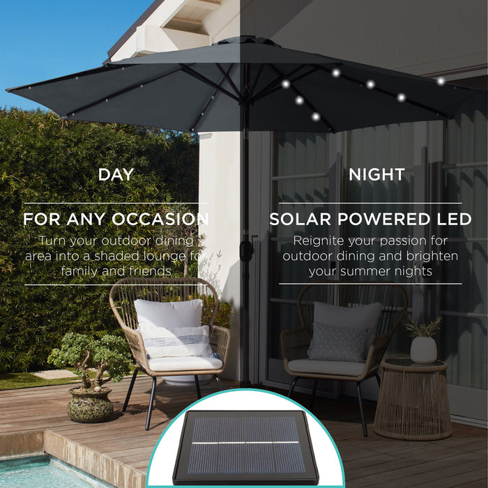 Solar LED Lighted Patio Umbrella w/ Tilt Adjustment, UV-Resistant- 10ft