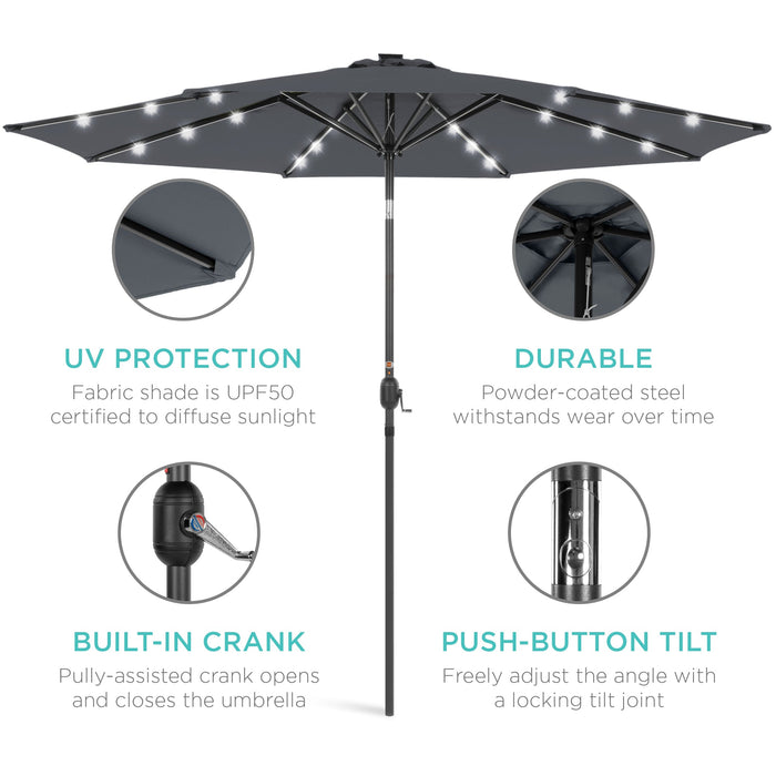 Solar LED Lighted Patio Umbrella w/ Tilt Adjustment, UV-Resistant- 10ft