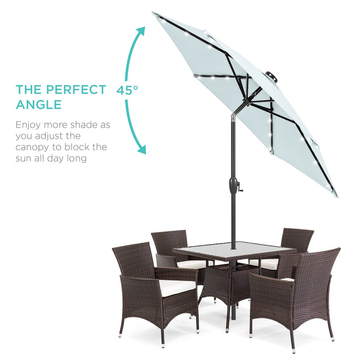 Outdoor Solar Patio Umbrella w/ Push Button Tilt, Crank Lift - 7.5ft