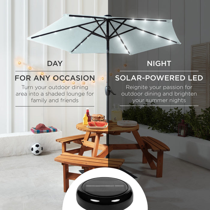 Outdoor Solar Patio Umbrella w/ Push Button Tilt, Crank Lift - 7.5ft