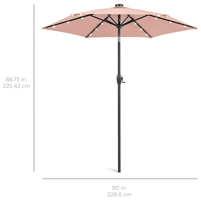 Outdoor Solar Patio Umbrella w/ Push Button Tilt, Crank Lift - 7.5ft