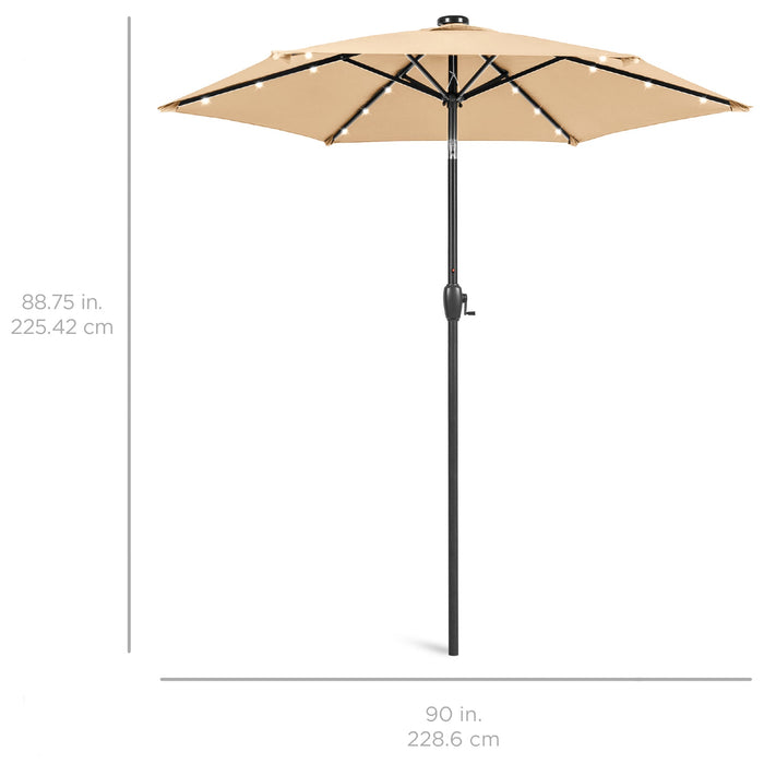 Outdoor Solar Patio Umbrella w/ Push Button Tilt, Crank Lift - 7.5ft