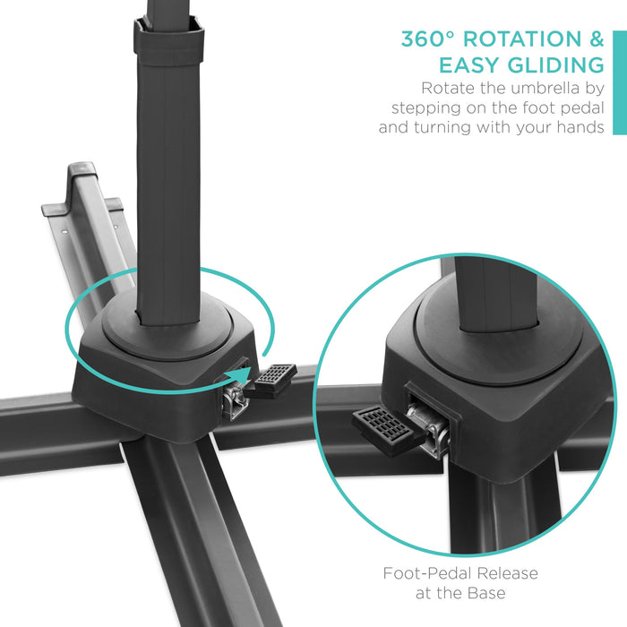 360-Degree Solar LED Cantilever Offset Patio Umbrella w/ Tilt - 10ft