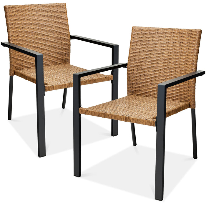 Set of 2 Stackable Wicker Chairs w/ Armrests, Steel Accent Furniture