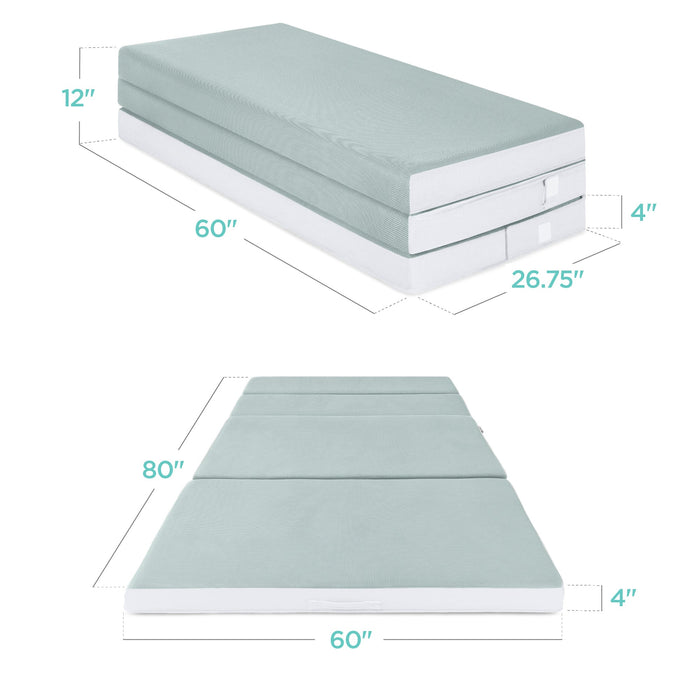 Folding Portable Seafoam Mattress Topper w/ Plush Foam - 4in