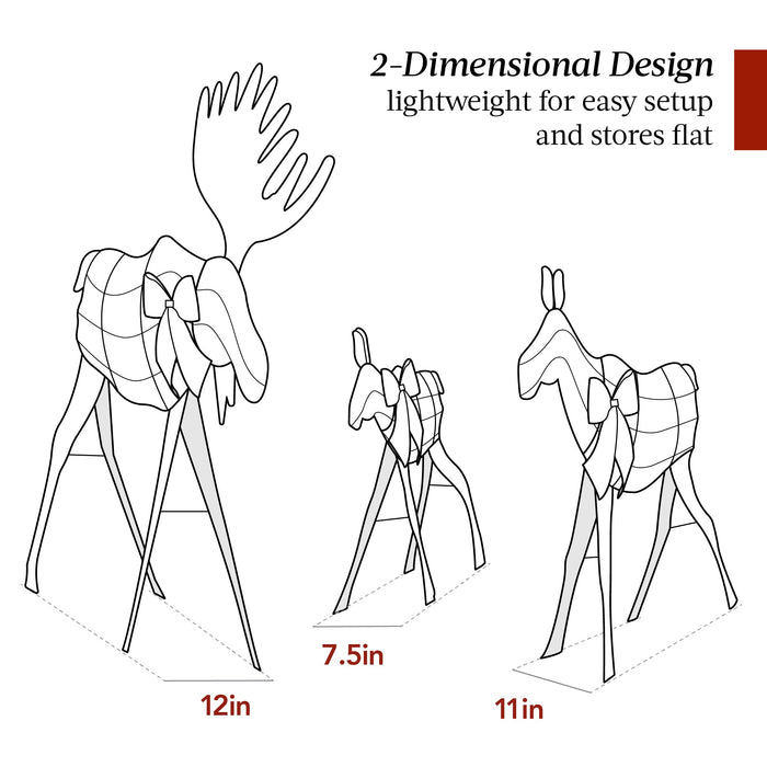 3-Piece Lighted 2D Christmas Moose Set Outdoor Decor w/ 195 LED Lights - 4ft