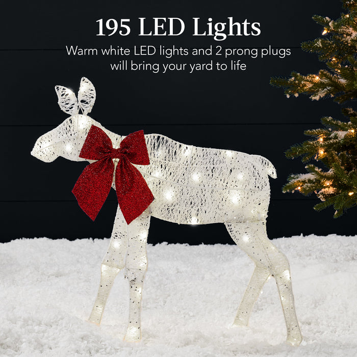 3-Piece Lighted 2D Christmas Moose Set Outdoor Decor w/ 195 LED Lights - 4ft