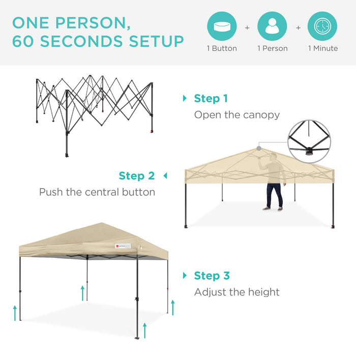 One-Person Setup Instant Pop Up Canopy w/ Case, 4 Weight Bags - 8x8ft