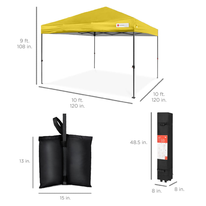 One-Person Setup Instant Pop Up Canopy w/ Case, 4 Weight Bags - 10x10ft