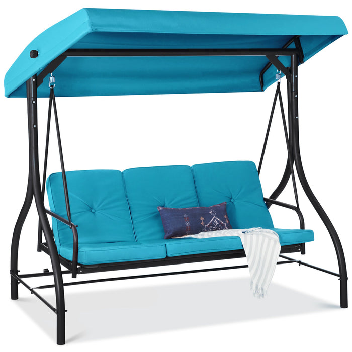 3-Seat Outdoor Canopy Swing Glider Furniture w/ Converting Flatbed Backrest