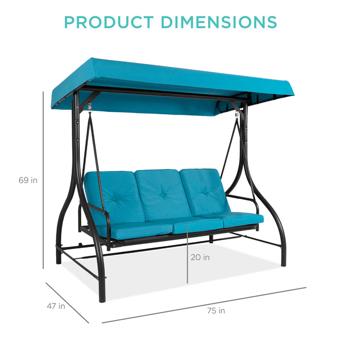 3-Seat Outdoor Canopy Swing Glider Furniture w/ Converting Flatbed Backrest