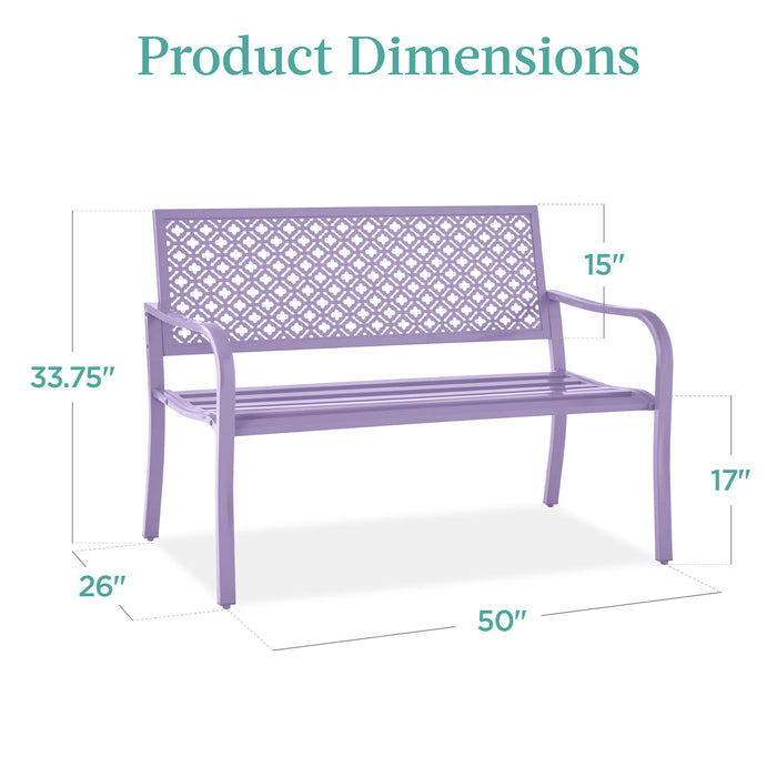 Indoor Outdoor Steel Bench w/ Geometric Backrest, Foot Levelers