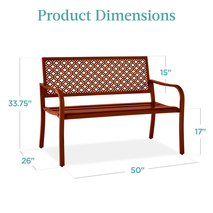 Indoor Outdoor Steel Bench w/ Geometric Backrest, Foot Levelers