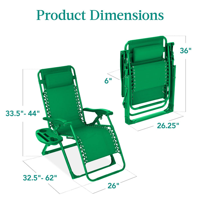 Monochromatic Zero Gravity Patio Chair Recliner w/ Side Tray, Headrest