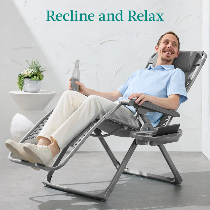 Monochromatic Zero Gravity Patio Chair Recliner w/ Side Tray, Headrest