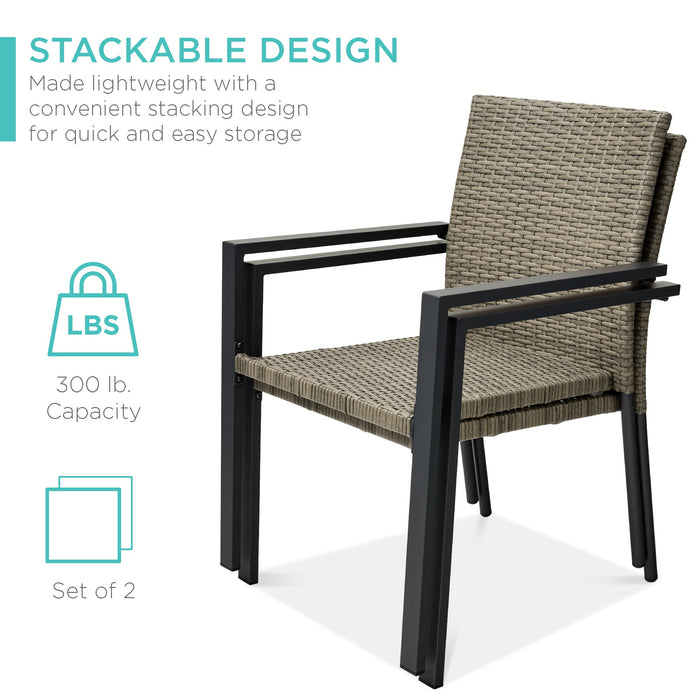 Set of 2 Stackable Wicker Chairs w/ Armrests, Steel Accent Furniture