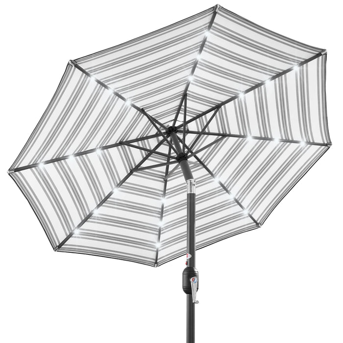 Solar LED Lighted Striped Patio Umbrella w/ Tilt Adjustment - 10ft