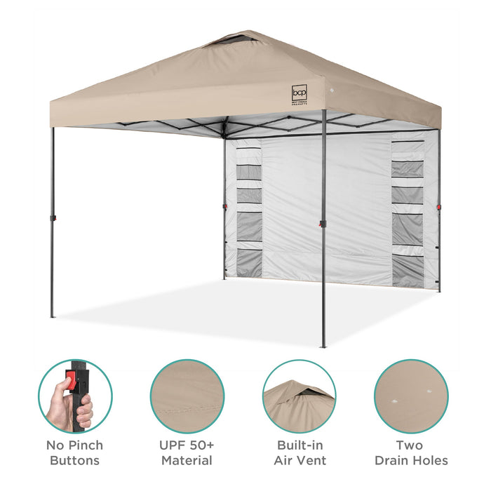 One-Person Setup Instant Pop Up Canopy w/ Side Wall, Carrying Case - 10x10ft