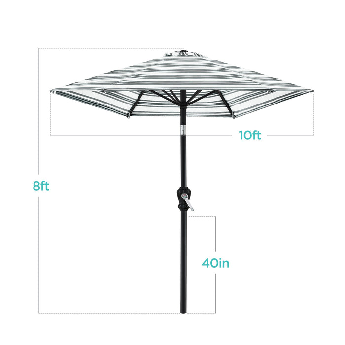 Outdoor Steel Striped Market Patio Umbrella w/ Tilt, Crank Lift - 10ft