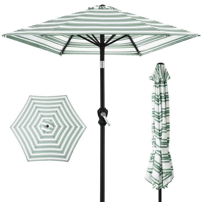 Outdoor Steel Striped Market Patio Umbrella w/ Tilt, Crank Lift - 10ft