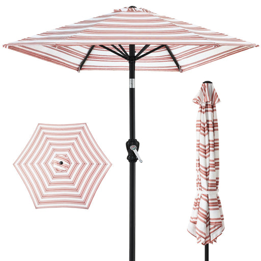 Outdoor Steel Striped Market Patio Umbrella w/ Tilt, Crank Lift - 10ft