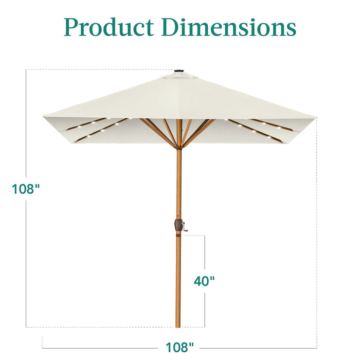 Square Solar LED Lighted Patio Umbrella w/ Faux Wood Texture - 9ft