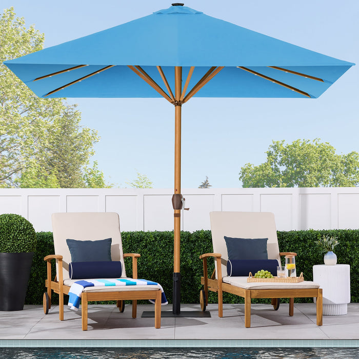 Square Solar LED Lighted Patio Umbrella w/ Faux Wood Texture - 9ft