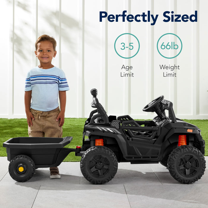 12V Kids Ride-On UTV and Trailer w/Parent Remote Control, LED Lights